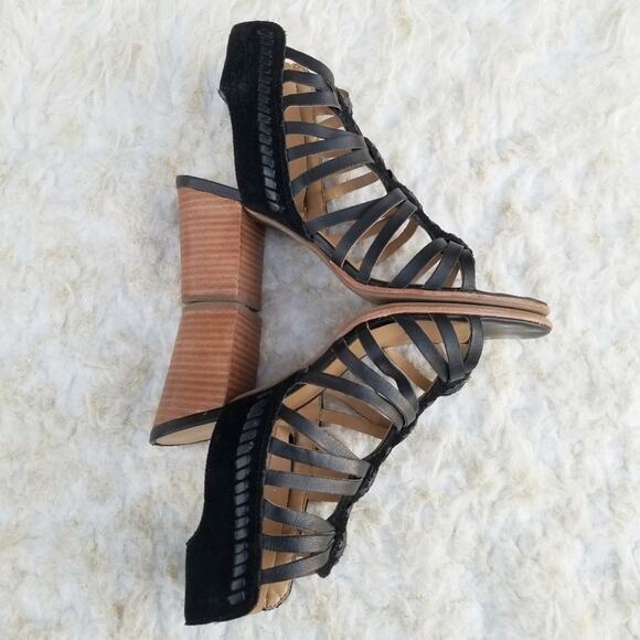 Strappy Cage Sandals Jack Rogers Hadley Size 9 Black Leather Gladiator Zip Heel - Picture 12 of 13